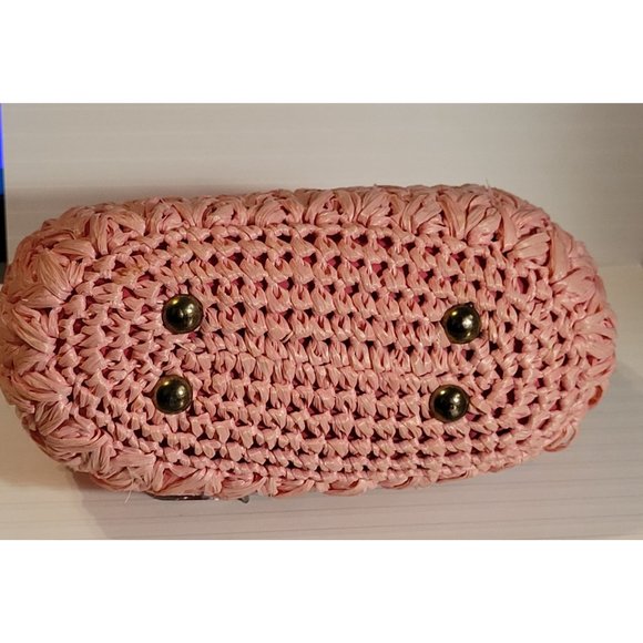 MCM Pink Marcus Brothers Handbag Straw Rattan Plastic Handle Metal Latch - Picture 11 of 11